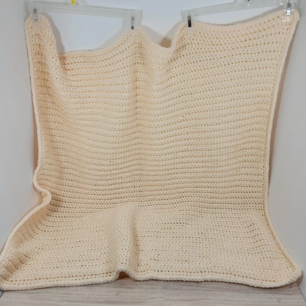 Crochet Small Throw Blanket, Lap Or Crib Blanket, Pale Peach Handmade  43